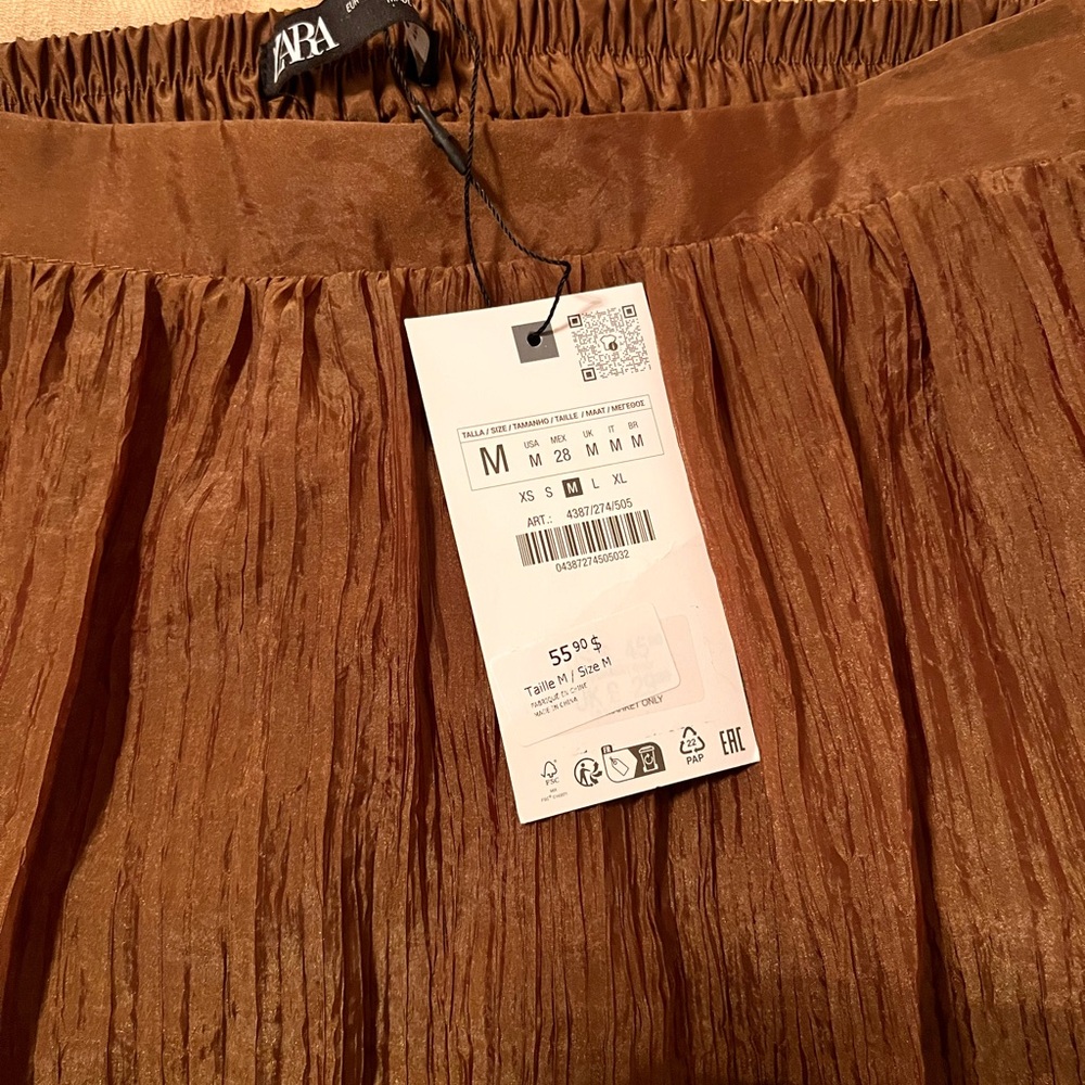 Zara Brown Midi Bubble Skirt with Pleats for Casual Wear